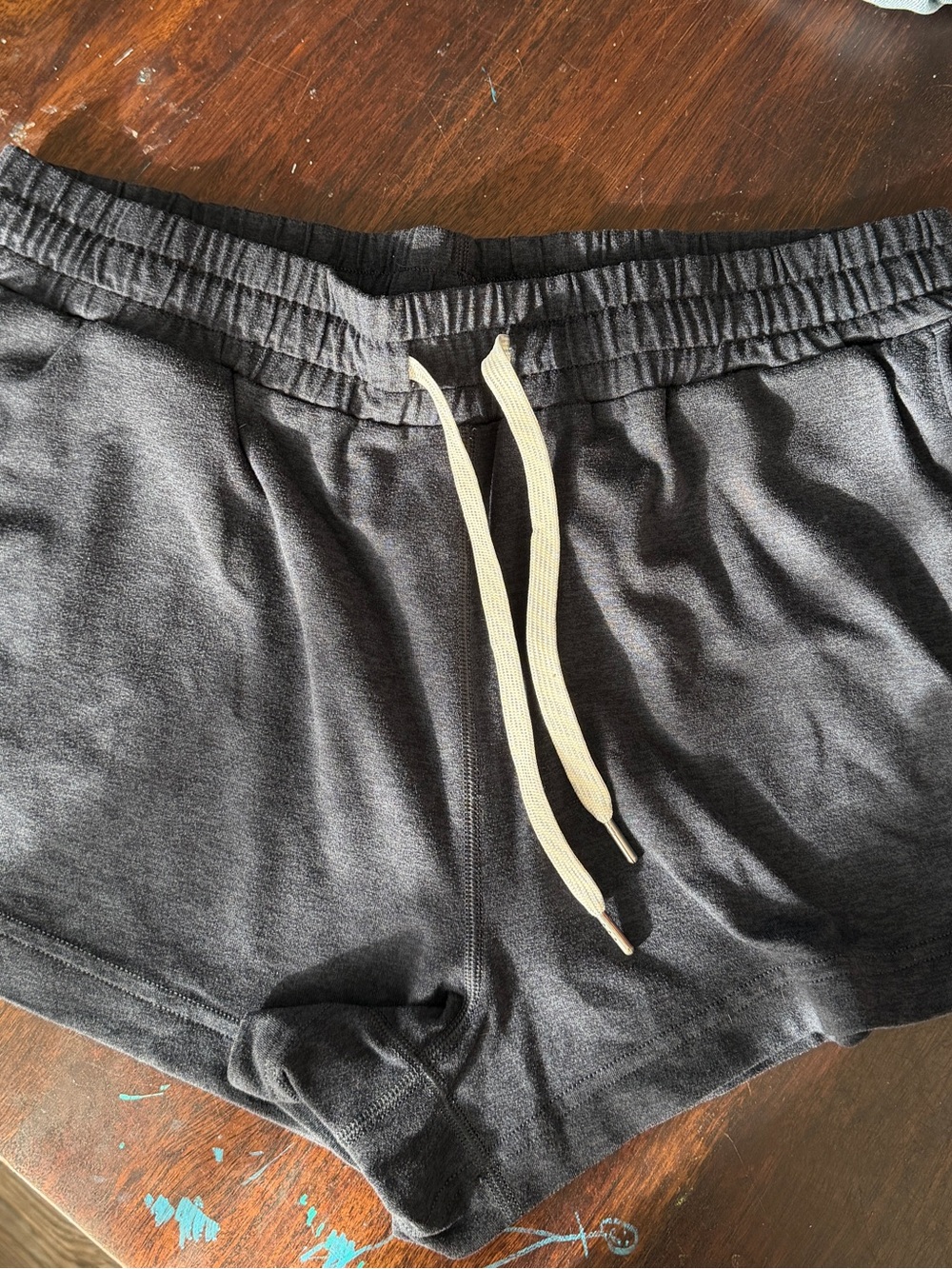 Vuori Charcoal Drawstring Athletic Shorts with Cream Drawcord